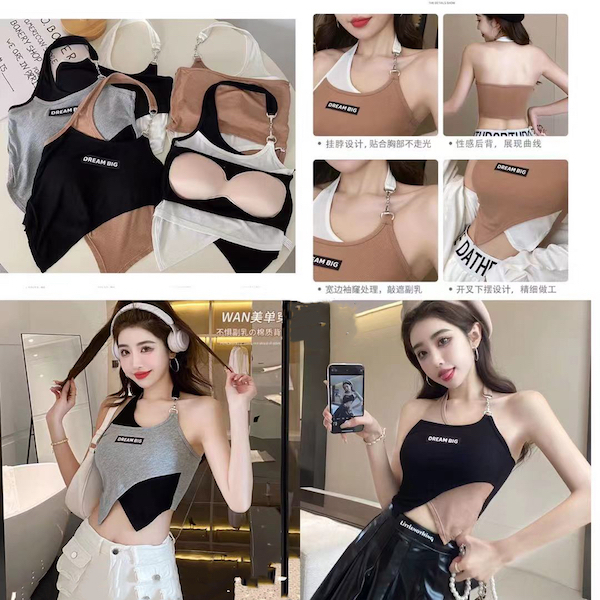Cicishop(SALE/สุ่มสี N862)MiniTop twotone เสื้อสายเดี่ยวคล้องคอทูโทน ดีเทลเว้าหลังมีซับฟองน้ำ สวยแซ่บแบบตัวแม่