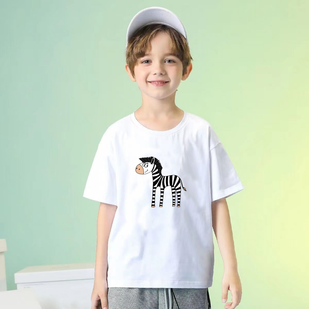 เสื้อยืดเด็ก Safari Animals ลายสัตว์น่ารักใส่ได้ทั้งเด็กชาย เด็กหญิง ผ้าCotton100% ใส่สบาย ระบายอากาศได้ดี (ม้าลาย)..