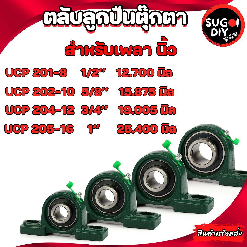 UCP201-8 UCP202-10 UCP204-12 UCP205-16 ตลับลูกปืนตุ๊กตา เพลานิ้ว BEARING UNITS UC201 UC202 UC204 UC205 Sugoi DIY