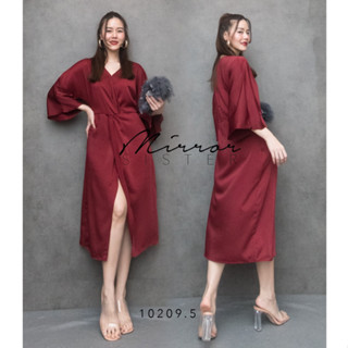 🔖ป้าย MirrorSister เดรสออกงาน เนื้อผ้าซาตินผสม เนื้อดี คอวี ตัดต่อขอบเอว แต่ง Drap ม้วนเอว นุ่มใส่สบาย สีสวย ดูหรูดูแพง