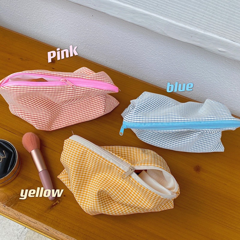 กระเป๋าผ้าสีพาสเทล สำหรับใส่เครื่องสำอาง ขนาดพกพา มี 3 สี มีซิป