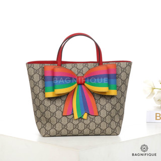 NEW GUCCI KID_S TOTE BOW RAINBOW MINI RED GG MONOGRAM SHW