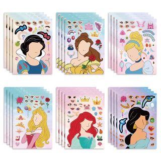 สติ๊กเกอร์แต่งหน้าเจ้าหญิง DIY เซต 6-12 แผ่น ลายไม่ซ้ำกัน ลายน่ารักสีสันสดใส เสริมสร้างจินตนาการ สติ๊กเกอร์เด็ก