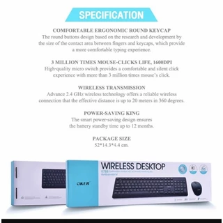 NENมาใหม่🚀ส่งเร็ว🚀OKER WIRELESS DESKTOP keyboard +mouse Combo ชุด คีย์บอร์ด+เมาส์ไร้สาย K-788