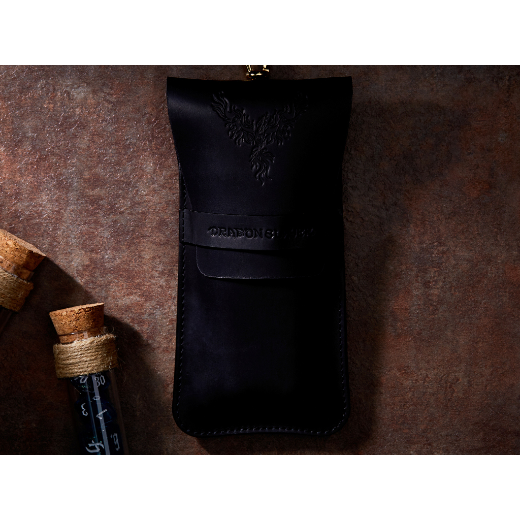 Phoenix RPG Double Potion Bag | Large Dice Bag | Black Leather Bag With Dice Potion Flask Set | Dice