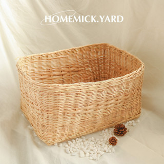 homemick.yard🤎ตะกร้าหวายสีเหลี่ยมผืนผ้าใบใหญ่ มี 3 ขนาด ตะกร้าใส่ผ้า ที่นอนสัตว์เลี้ยง ตะกร้าใส่ของเอนกประสงค์ ใบใหญ่