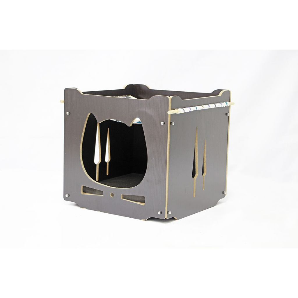 Cat Box กล่องไม้บ้านแมว สีดำ 38x38x38cm PT618-2