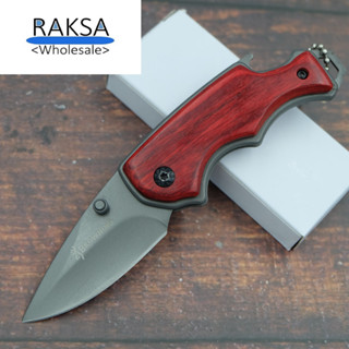 RAKSA Wholesale SD004 มีดพับ มีดพก มีดเดินป่า อุปกรณ์นิรภัย ด้ามไม้แท้ มีที่เปิดขวด 14.8cm คมจัด 5CR15MOV