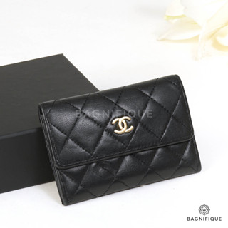 CHANEL CARD HOLDER SARAH SHORT BLACK LAMB GHW