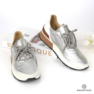 HERMES SNEAKERS 38 METALLIC SILVER CALF