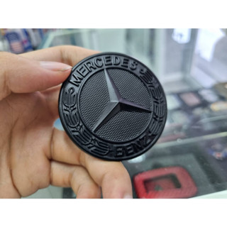 เบนซ์ โลโก้ ดาวจม สีดำด้านล้วน งานโลหะ AMG Front Hood Emblem Matte Black Flat Laurel Wreath Badge Mercedes Benz 57mm