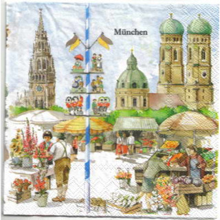 Pladao Napkin ภาพ Landmark เมือง Munich มิวนิก เยอรมัน กระดาษ แนพกิ้น สำหรับงานศิลปะ เดคูพาจ decoupage ขนาด L 33x33