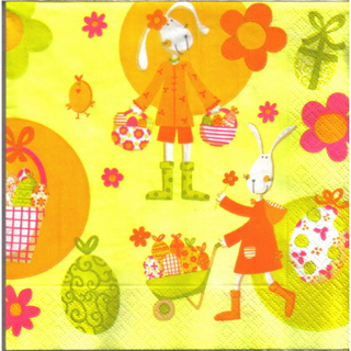 Pladao Napkin ภาพเทศกาล อีสเตอร์ Easter Bunny Shopping ไข่ กระดาษ แนพกิ้น สำหรับงานศิลปะ เดคูพาจ decoupage ขนาด L 33x33