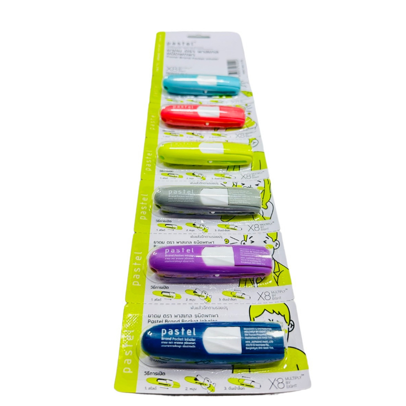 PASTEL Pocket Inhaler 6's ยาดม พาสเทล พ็อกเก็ต อินฮาเลอร์ 6หลอด ยกแผง ครบสี
