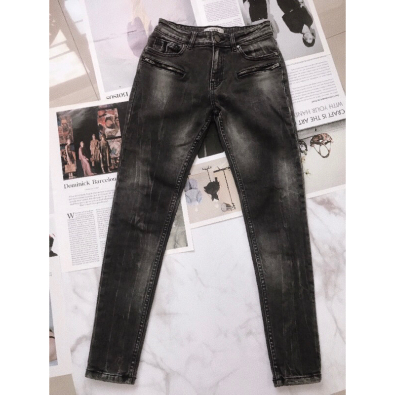 กางเกงยีนส์ CPS CHAPS ไซส์ XS สีเทาดำผ้ายืดส่งฟรี