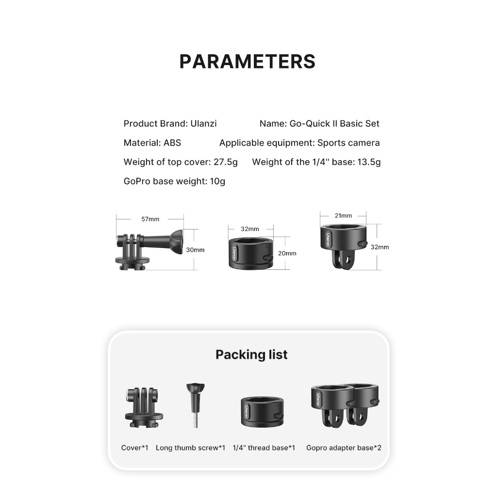 Ulanzi  Go-Quick II Basic ชุดอะแดปเตอร์เมาท์แม่เหล็ก ปลดเร็ว สําหรับกล้องแอคชั่น.