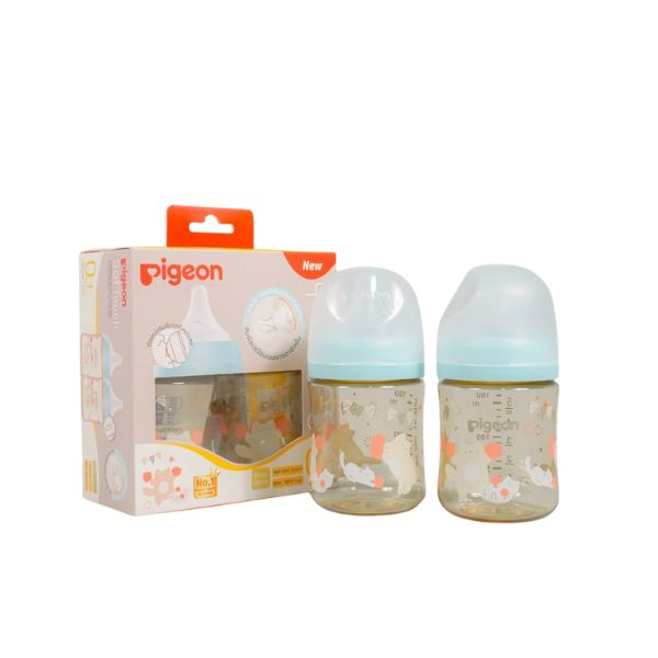 ขวดนม pigeon สีชาแบบแพ็คคู่แบบมีลาย