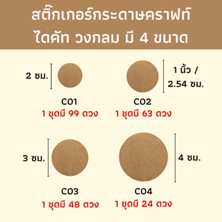 [มี 4 ขนาด] สติ๊กเกอร์กระดาษคราฟท์ไดคัท วงกลม สติ๊กเกอร์สีน้ำตาล สติ๊กเกอร์แปะรูใส่หลอด แปะแก้วน้ำ แปะฝากล่อง กล่องของขว