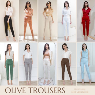 SelectedLook Olive Trousers กางเกงลินินแท้ ขาเดฟ