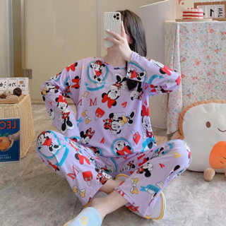 🔥พร้อมส่ง🔥ชุดนอนลายการ์ตูน เสื้อแขนยาว-กางเกงขายาว ผ้านิ่ม ใส่สบาย ลายน่ารักมากกกก 😁😁🎀🎀