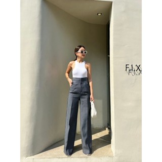 Melanie hotty high-waist pant กางเกงขายาวทรงกระบอกลายริ้ว ใส่ทำงาน ป้ายpromthong