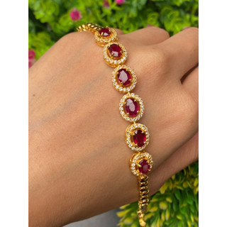 สร้อยข้อมือ พลอยแท้ ทับทิม Ruby Sapphire Bracelet 6.67 กะรัต 6 เม็ด