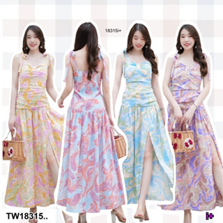 👗Pfashion [ส่งไว!!🚛] P18315 แม็กซี่เดรสยาว สายผูกไหล่ กระโปรงผ่าหน้า ..