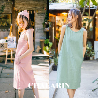 ชุดเดรสแขนกุด ไซส์ S - XL ผ้าฝ้ายฟอกนุ่มเชียงใหม่ (มี 13 สี)