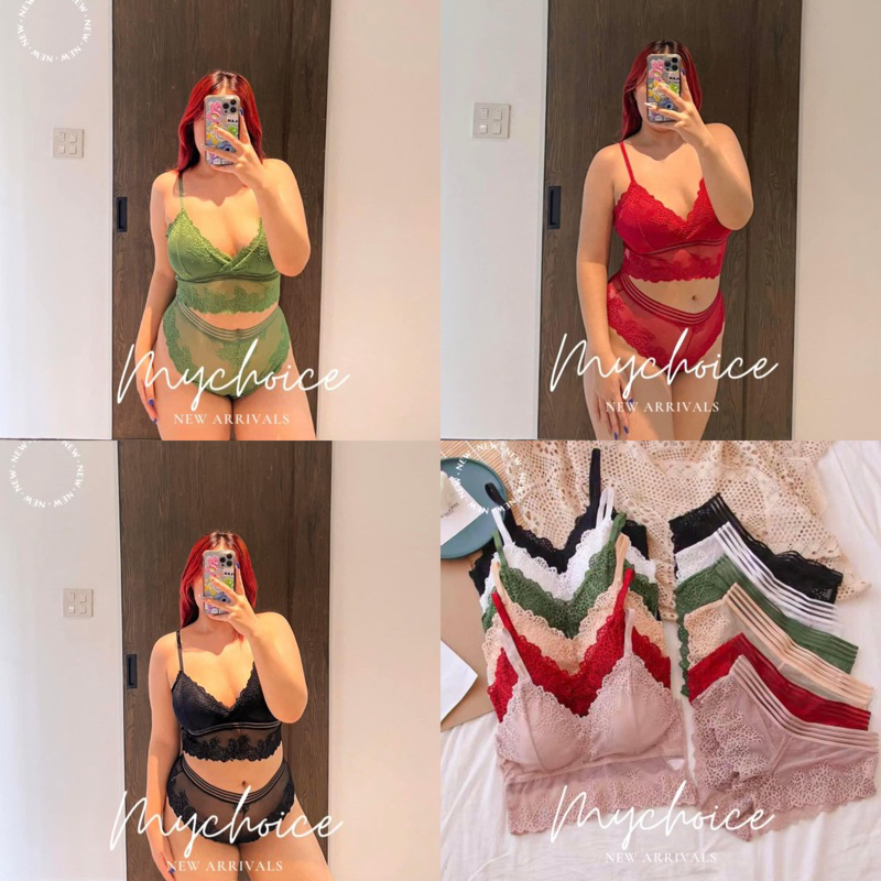 My choice- (snowy set ☃️) พร้อมส่งในไทย ชุดเซทบรา+กกน ไซส์ใหญ่ผ้าลูกไม้นิ่มไม่บาดไม่คัน100%