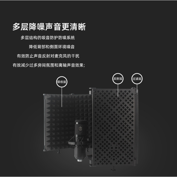 poodoo แผ่นพับสตูดิโอไมโครโฟน พร้อมขาตั้ง Professional ปรับความสูงได้ Soundproof Shield ลดเสียงรบกวนหน้าจอ