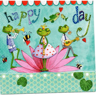 Pladao Napkin ภาพการ์ตูน กบ นักดนตรี Happy Day Frog Music กระดาษ แนพกิ้น สำหรับงานศิลปะ เดคูพาจ decoupage ขนาด L 33x33