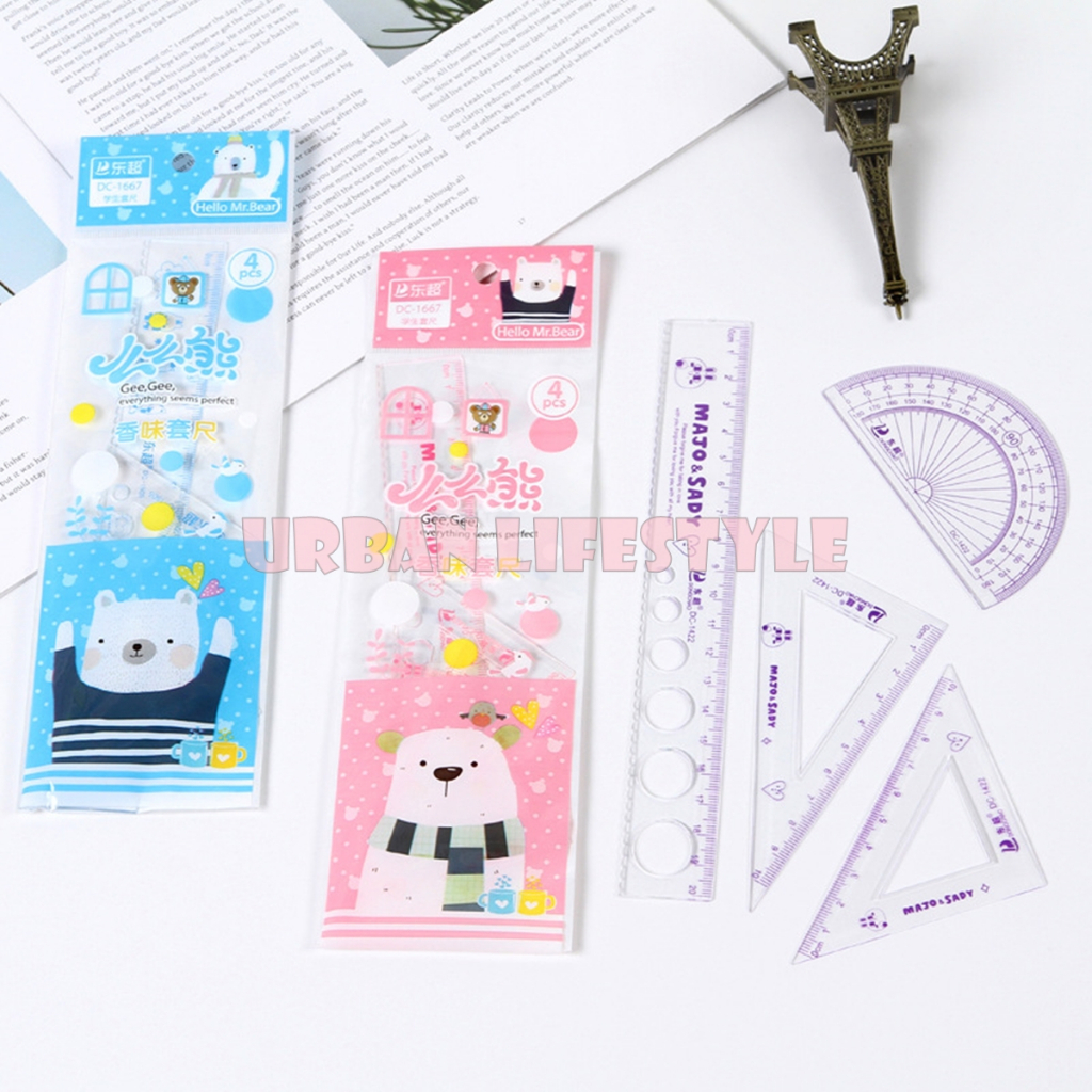 ชุดเรขาคณิต 4 ชิ้น ไม้บรรทัดเรขาคณิต แฟนซี Fancy Geometric Ruler Set คละลาย 1 ชุด