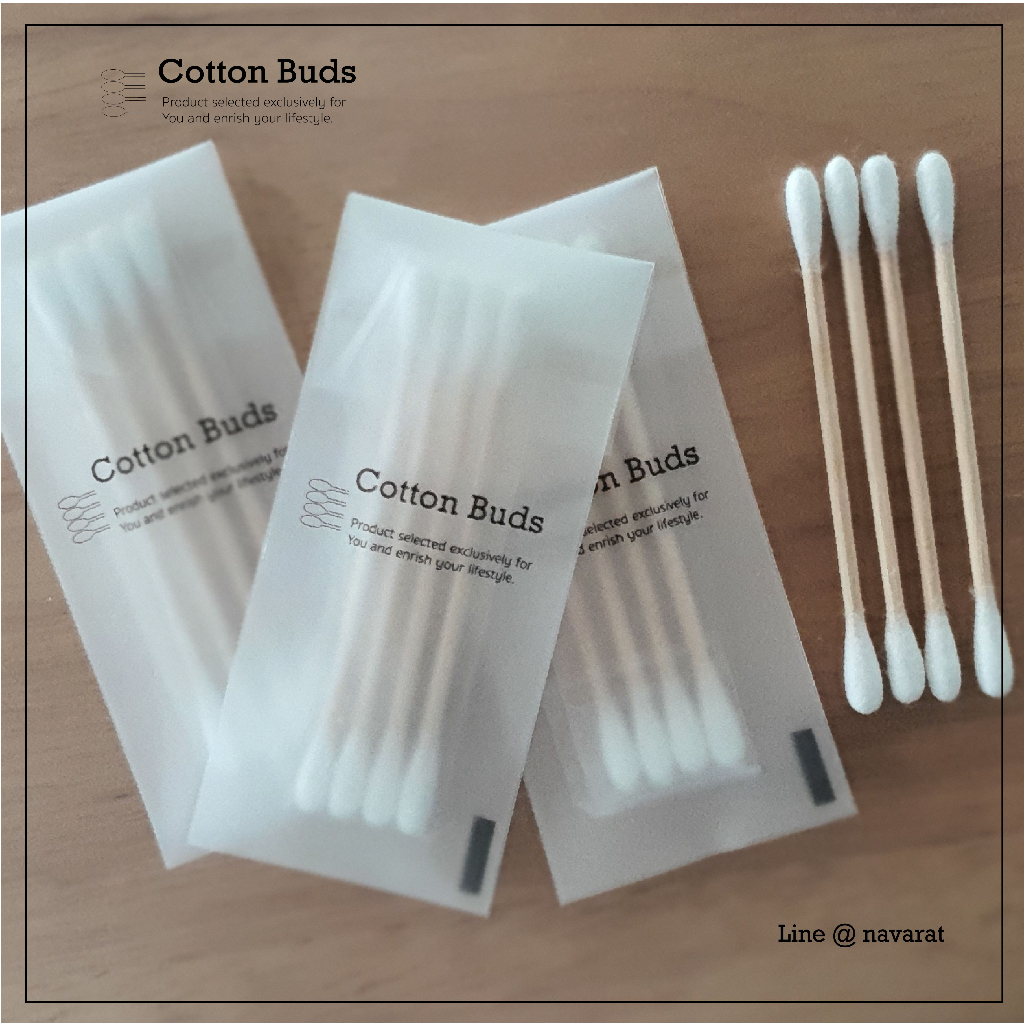 Cotton Buds สำลีก้านไม้ 4 ก้าน บรรจุซองพร้อมใช้ สำหรับโรงแรม รีสอร์ท สปา และโรงพยาบาล