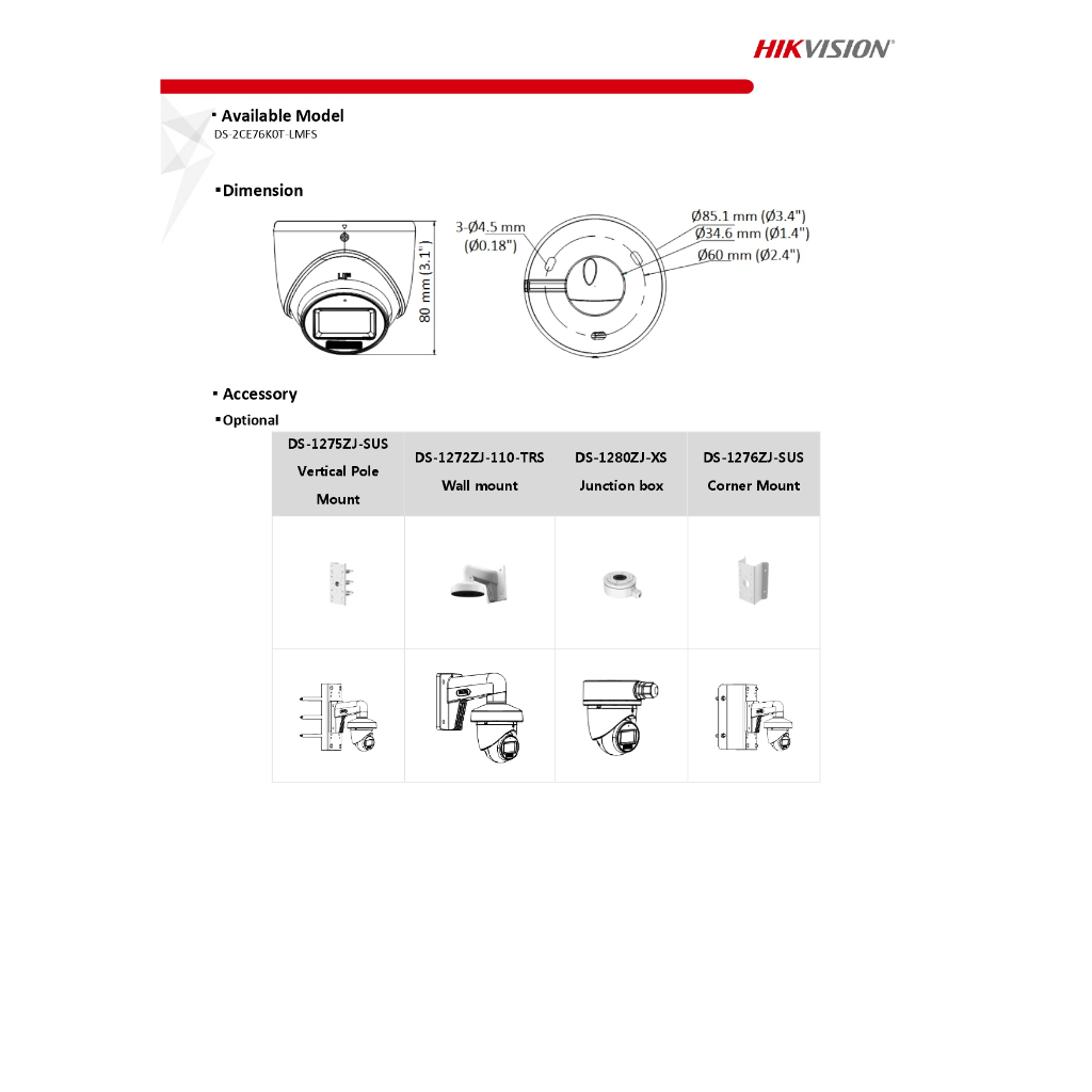 HIKVISION กล้องวงจรปิดทรงโดม รุ่น DS-2CE76D0T-LMFS (เลือกเลนส์ได้) 2MP ความคมชัด 1080P กันน้ำ กันฝุ่น IP67 4 ระบบ