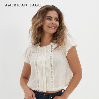 American Eagle Cropped Short-Sleeve Bubble Blouse เสื้อเบลาซ์ ผู้หญิง ครอป แขนสั้น  (NWSB 035-4861-106)