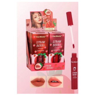 No.70572-03b kissbeauty ลิปกลอส ลิปเซท straw berry 3 สี ลิปกำมะหยี่ ลิปเวลเวท เนื้อโคลน สีชัดสวย ติดทน ไม่ติดแมส