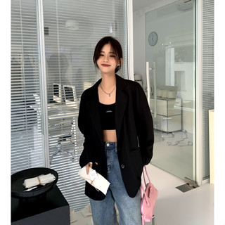 blazer เสื้อเบเซอร์ เสื้อสูท เกาหลี แขนยาวสีพื้น ใส่สบาย น่ารักมาก กระดุม 2 เม็ด