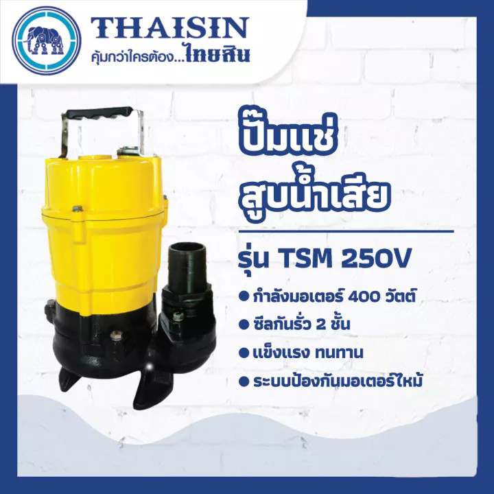 THAISIN ปั๊มดูดน้ำเสีย รุ่น TSM-250V  ปั๊มไดโว่ ปั๊มแช่อะลูมิเนียม สูบน้ำเสีย ขนาด 1/2แรง กำลังไฟ 400วัตต์ ท่อ1.1/2 นิ้ว