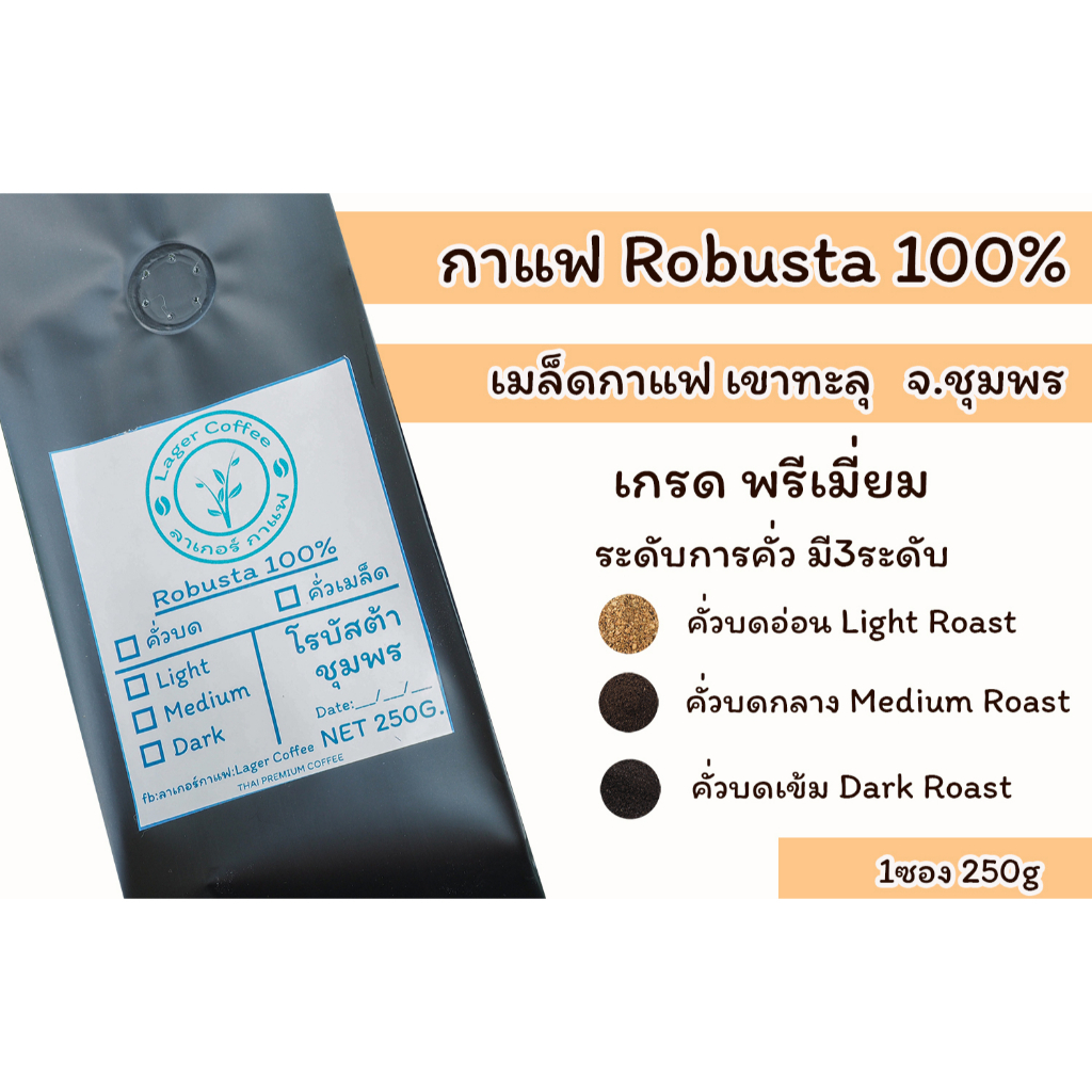 เมล็ดกาแฟคั่วบด Robusta100% เขาทะลุ จ.ชุมพร 250g