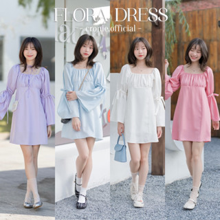 ♡ Cronie l Flora dress เดรสสั้น มีซับในทั้งตัว แขนยาว ผูกโบว์ สม็อคหลัง งานตัดเย็บเอง ผ้าดีแน่นอน