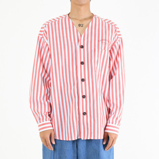 PAINKILLER เพนคิลเลอร์ โอเวอร์ไซส์ เสื้อเชิ้ตแขนยาว เสื้อผ้าผู้ชาย / STRIPEY OVERSIZED BASEBALL LS SHIRT / SS23