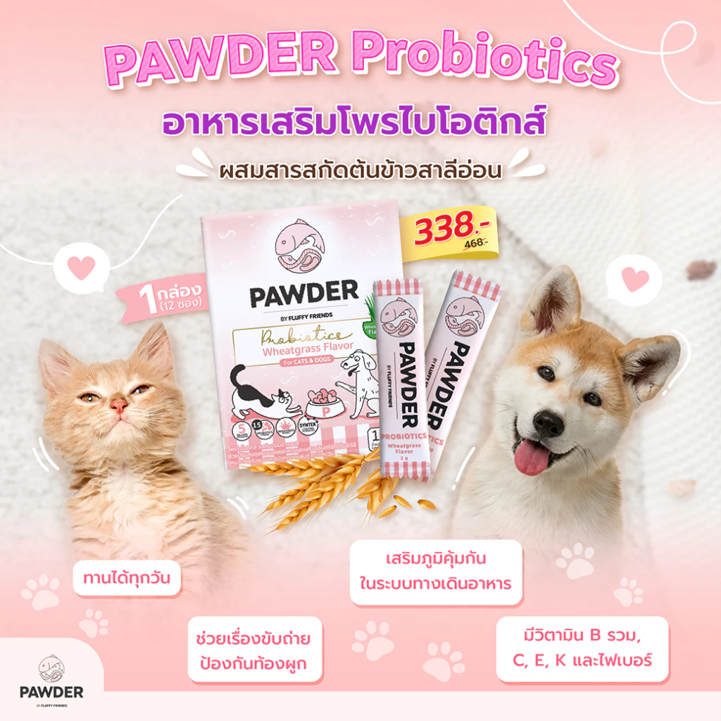 Pawder Probiotics อาหารเสริมโพรไบโอติกส์ ผสมสารสกัดต้นข้าวสาลีอ่อน สำหรับสุนัขและแมว ผลิตและนำเข้าจากไต้หวัน thumbnail 3