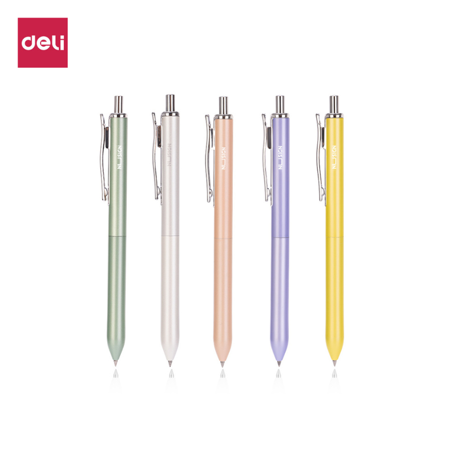 Deli ปากกาเจล ปากกาแบบกด ขนาด 0.5 mm หมึกเจล สีดำ หมุนได้ สีพาสเทล Gel pen