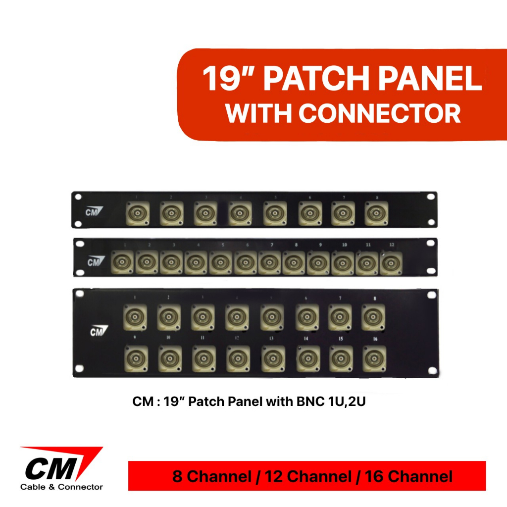 CM:19" Patch Panel with BNC 1U,2U (8/12/16 Channel)