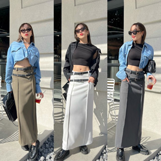 Double belt skirt🔥(S,M,L:450฿ฟรีส่ง) กระแสแรงมากแม่!!! คือปังมากก กระโปรงยาวเอวสูง ขอบเอวเบิ้ลเข็มขัด 2ชั้น akkara