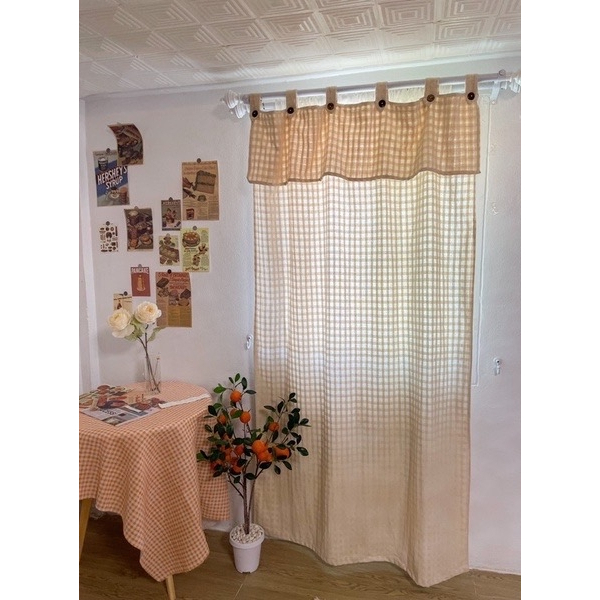 แนะนำ ผ้าม่าน ผ้าม่านสีครีมธรรมชาติ แบบหูกระดุม มีเชิงคอ ถอดแกะได้ ผ้าฝ้ายลายตารางดั้งเดิมสีดิบ สุดคลาสสิค TTNK ราคาพิเศษ มีเก็บเงินปลายทาง