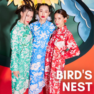 Dress Qipao birds nest เดรสกี่เพ้าโพลีเอสเตอร์ลายพิมพ์น่ารัก เหมาะใส่ตรุษจีน ชุดจีน