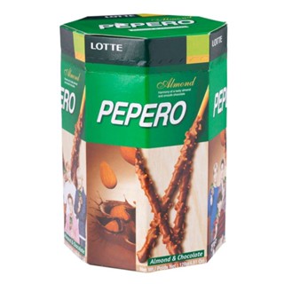 Lotte Pepero บิสกิตแท่งเคลือบช็อกโกแลตและอัลมอนด์ ขนาด 128 กรัม