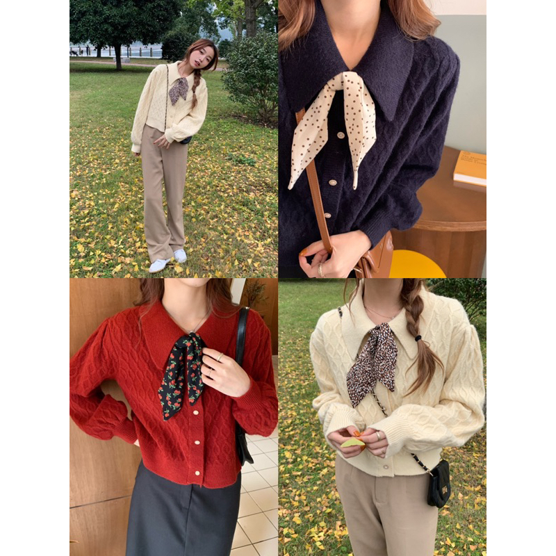 CHERISH (พร้อมส่ง) D51 เสื้อคลุมแขนยาว *แถมผ้าพันคอ(คละลาย) แขนยาว คอกลม คอปก กระดุมหน้า ดีไซน์พิเศษ ผ้านุ่ม