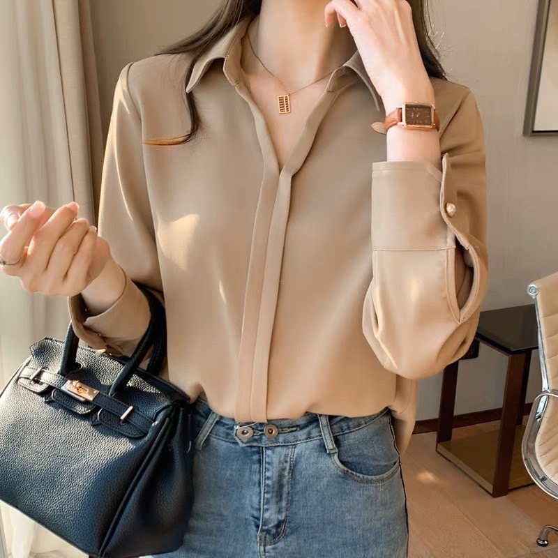 เสื้อเชิ้ตผู้หญิงแขนยาว ผ้าวอร์เรนตีโน่เนื้อผ้านุ่มใส่สบายสไตล์คนทำงานนิวแฟชั่น 2026